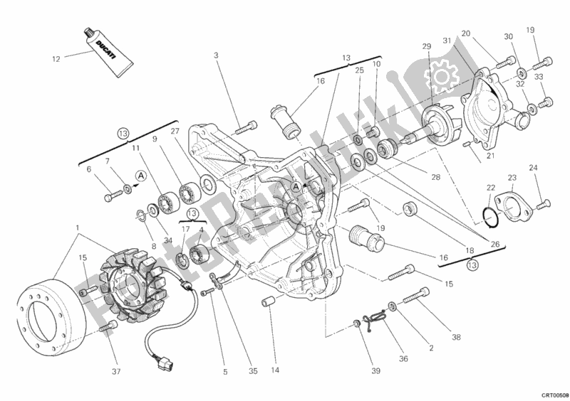 Alle onderdelen voor de Generatorafdekking - Waterpomp van de Ducati Superbike 1198 R USA 2010